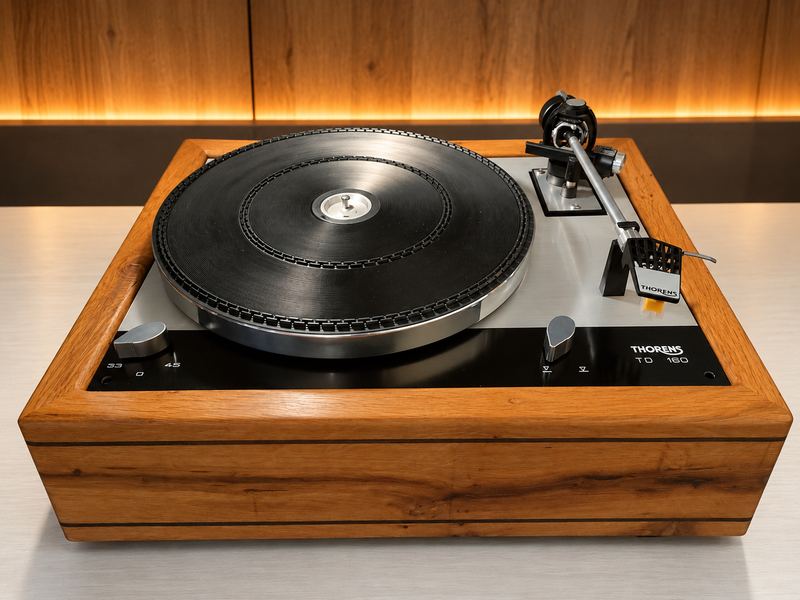 Thorens TD 160 — Vista dall'alto del piatto e del braccio